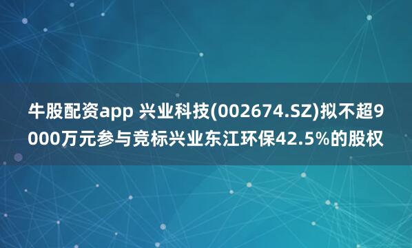 牛股配资app 兴业科技(002674.SZ)拟不超9000万元参与竞标兴业东江环保42.5%的股权