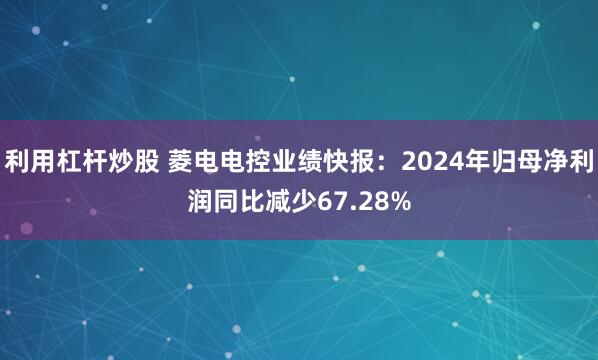 利用杠杆炒股 菱电电控业绩快报：2024年归母净利润同比减少67.28%