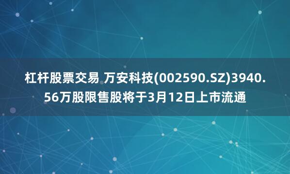 杠杆股票交易 万安科技(002590.SZ)3940.56万股限售股将于3月12日上市流通